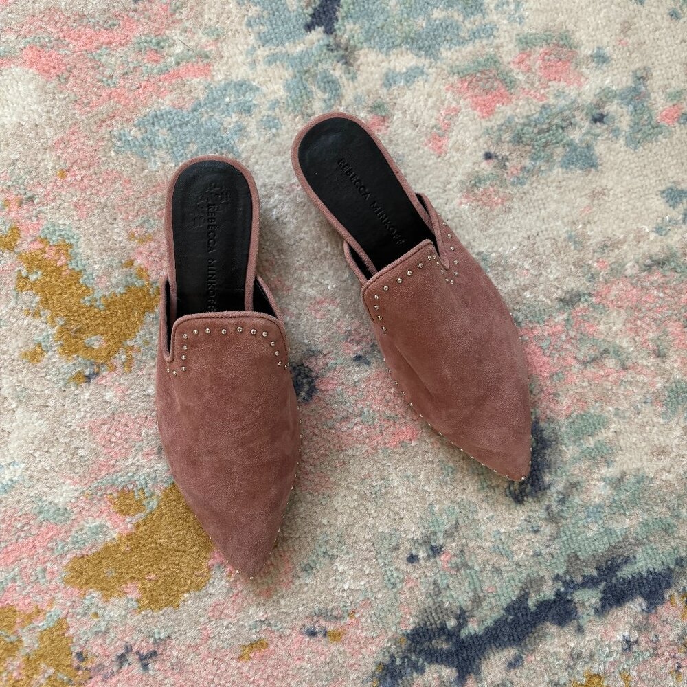 Rebecca Minkoff Studded Suede Pointed Mules – Mauve